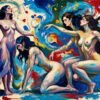 Abstract Painted Composition of Four Nude Women in Fluid, Colorful Motion · 1 PNG Image · 10000×6711 px · 300 DPI · Instant Download
