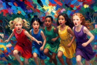 Girls Running Together in a Vibrant, Colorful Painted World · 1 PNG Image · 10000×6711 px · 300 DPI · Instant Download