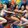 Girls in mid-stride, their bodies adorned with colorful sashes and beaded necklaces · 1 PNG Image · 10000×6711 px · 300 DPI · Instant Download