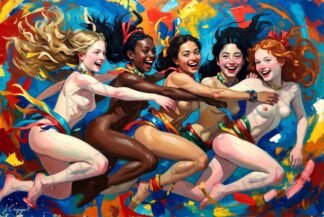 Girls in mid-stride, their bodies adorned with colorful sashes and beaded necklaces · 1 PNG Image · 10000×6711 px · 300 DPI · Instant Download