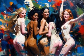 Five nude women with diverse skin tones and hair colors · 1 PNG Image · 10000×6712 px · 300 DPI · Instant Download