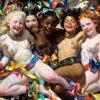 A lively, highly stylized scene of five children posed together in a tight, almost celebratory cluster against a soft, light background. · 1 PNG Image · 10000×6712 px · 300 DPI · Instant Download