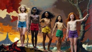 Five children standing together in a dramatic, surreal landscape · 1 PNG Image · 10000×5626 px · 300 DPI · Instant Download (Copy)