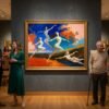 Abstract Painted Composition of Four Nude Women in Dynamic, Ethereal Motion Over a Colorful Landscape · 1 PNG Image · 10000×6711 px · 300 DPI · Instant Download
