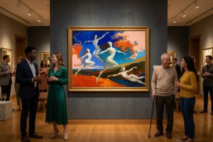 Abstract Painted Composition of Four Nude Women in Dynamic, Ethereal Motion Over a Colorful Landscape · 1 PNG Image · 10000×6711 px · 300 DPI · Instant Download