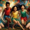 Five children dancing together in a burst of color and motion · 1 PNG Image · 10000×5626 px · 300 DPI · Instant Download