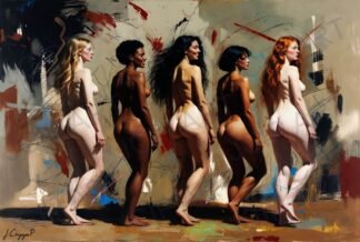 Five nude female figures seen from behind if moving together in a quiet, rhythmic movement · 1 PNG Image · 10000×6712 px · 300 DPI · Instant Download (Copy)