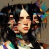 Billie Eilish. Young woman with dark hair, rendered in a cubist style · 1 PNG Image · 10000×6712 px · 300 DPI · Instant Download