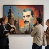 FREDDIE MERCURY floats above the city, his pale face nearly as tall as the clock towers and impossible to ignore · 1 PNG Image · 10000×6709 px · 300 DPI · Instant Download
