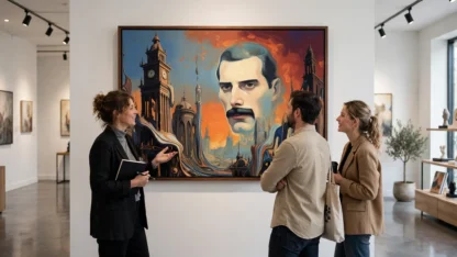 FREDDIE MERCURY floats above the city, his pale face nearly as tall as the clock towers and impossible to ignore · 1 PNG Image · 10000×6709 px · 300 DPI · Instant Download